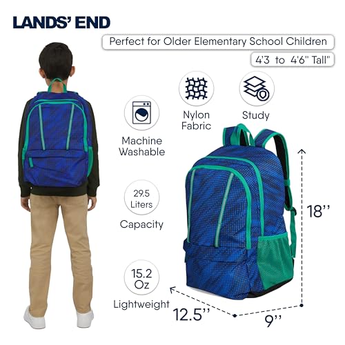 Image of Lands' End Unisex Kids Large ClassMate Lightweight Durable Elementary School Backpack, Bright Blue