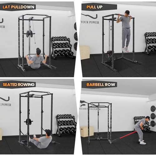 image for GarveeLife Power Cage with LAT Pulldown, Multi-Functional Power Rack w