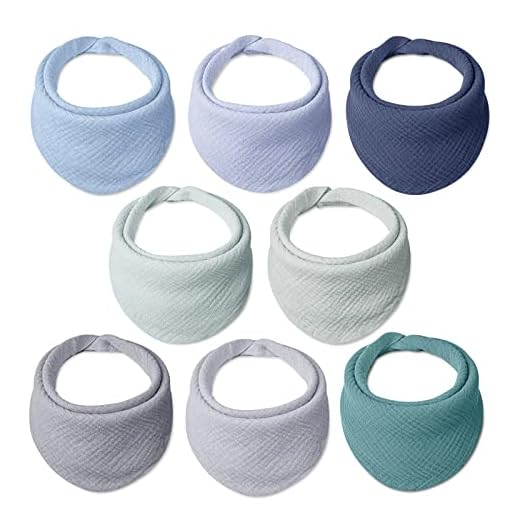 Lulu moon Sabberlätzchen Baby, Absorbierende Dreieckstuch Baby, Weiche Musselin Halstuch Baby With 4 Verstellbares Druckknopf für Kleinkinder, Unisex, Jungen(8 Stück, Ocean)