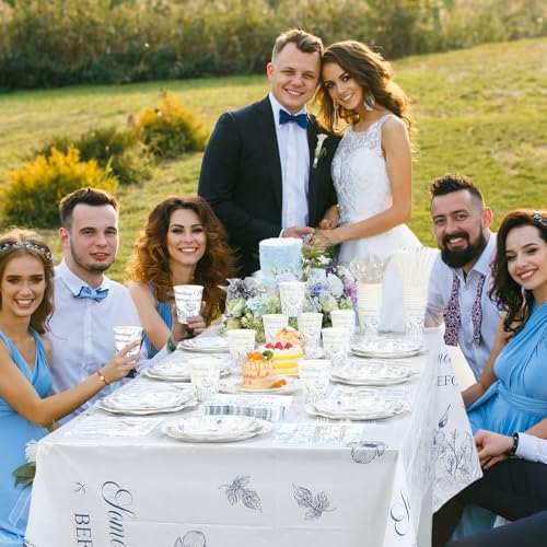 Image of Funnymoom 452 Pcs Something Blue Before I Do Bridal Shower Party Decorations Include Blue and White Floral Paper Plates Napkins Cups Tablecloth Cutlery Straws for Wedding Bridal Shower Party Supplies