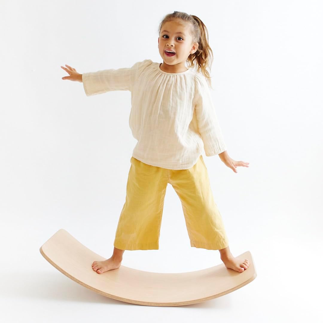 Sarah's Silks Wooden Wavee Board | 100% Natural Wood Balance Board | Rock, Spin, Slide & Open-Ended Play | Montessori Inspired Board for Children, Toddlers & Adults