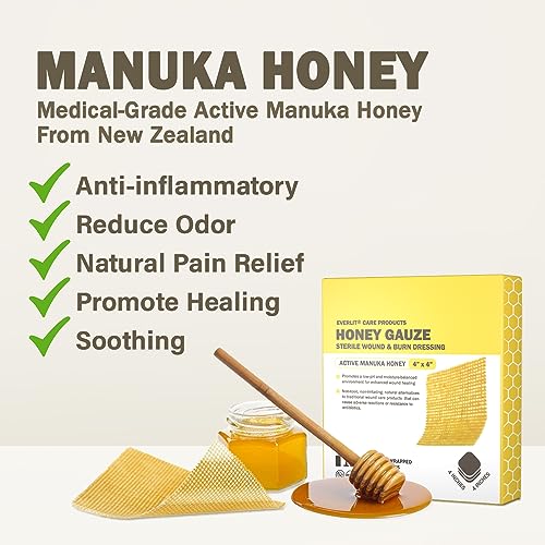 image for Everlit Care Honey Gauze - Medical Grade Manuka Honey Patches for Cuts