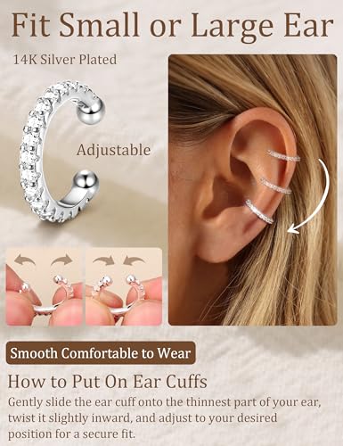 14K Gold/Silver Plated Ear Cuff Non Piercing Earrings for Women Men - Ear Cuffs Earring Non Pierced Ears Adjustable Clip On Trendy Fake Cartilage Conch Helix Jewelry 9 Pcs Set with 5A CZ3