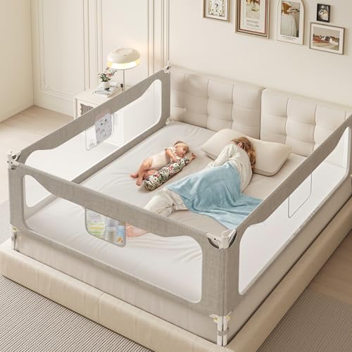 Image of King Size Bed Rail for Toddlers: (3 Pack) 3-Side Protection Bedrail for King Bed - Extral Tall Adjustable Child Safety Side Railing Guards Gate with Safety Locks for Kids