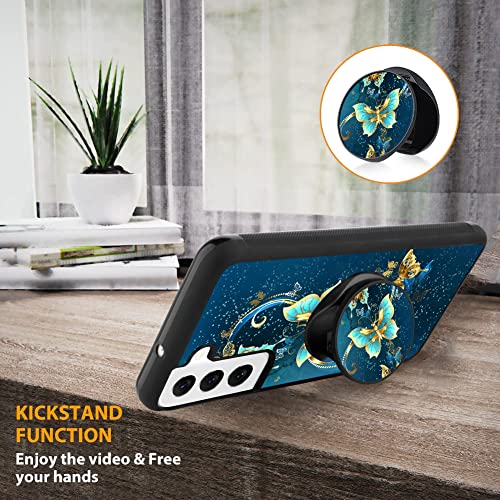 Sakuulo Samsung Galaxy S22 Plus 5G Case, [Screen Protector + Kickstand] Blue Butterfly Design,Tire Texture Anti-Slip Shockproof Lightweight Thin Protective Case For Galaxy S22 Plus 5G 6.6 Inch (2022) #TOP2