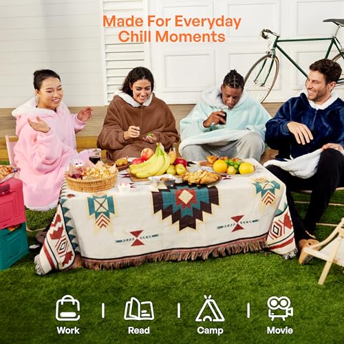 Image of Giggling Getup Wearable Blanket Hoodie for Women Men Gifts for Women Mom Wife Sherpa Fleece Hooded Blanket Sweatshirt Warm Cozy Sherpa Wearable Throw with Pocket & Sleeves for Adult Standard Caramel