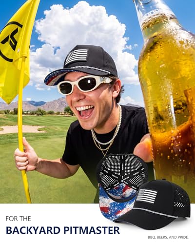 Image of TOP-EX Men's Cooling Golf Hat, Big Heads Tactical USA Flag Waterproof Cap | Tactical American Flag Hat, XXL Large Size, Water & Stain Resistant, UPF50+ UV Protection, Laser Perforated Cooling Sweatband