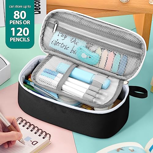 Image of Jcocylse Large Capacity Pencil Case Portable Pencil Pouch Bag School Supplies for College Students Girls Boys Adults (Black)