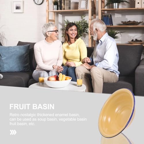 Bassine à soupe vintage émail jaune solide hôtel et maison