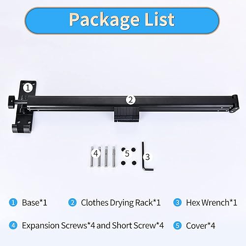 Miniatura 9 de Colgador de ropa de pared para ahorrar espacio estante de secado de ropa plegable retráctil con barra de toalla diseño de fácil instalación balcón