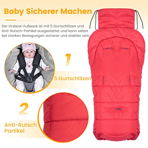 Orzbow Fußsack für Kinderwagen Buggy,Baby Fußsack Schlafsack,Babyfußsack für Babyschale,Winterfußsack mit Reißverschluss Waschbar Passend für Alle Kinderwagen (Rot,Groß)