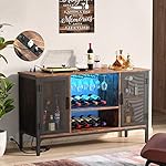 Homieasy Wine Bar Cabinet with Power Outlets & LED Lights, Industrial Liquor Cabinet with Adjustable Wine Racks, Coffee Station Cabinets with Storage for Kitchen/Home, Rustic Brown - Image 2