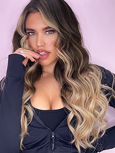 AISI HAIR Long Brown To Blonde Wavy Wig Middle Part Long Wigs Natural Looking Heat Resistant Fiber Synthetic Wigs for Women