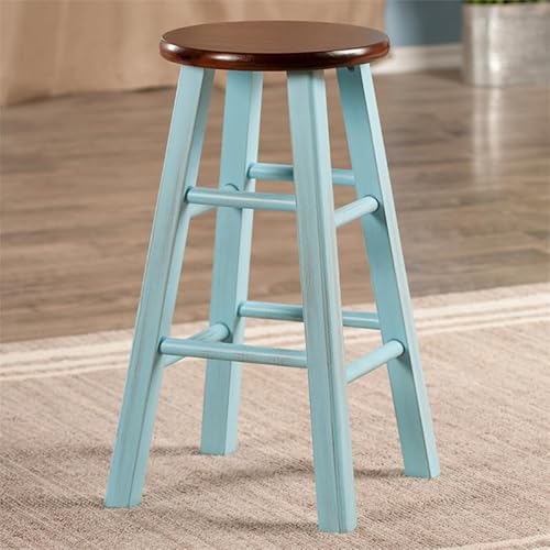 Winsome Wood Ivy Model Name Stool 13.4 X 13.4 X 24.2" Rustic Light Blue/Walnut #TOP1