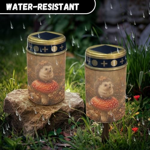 Image of Poceacles Solar Pathway Lights Outdoor Grave Solar Lights Outside Waterproof Cemetery Flameless Candles Outdoor Grave Candle Markers Eternal Decor, Hedgehog Mushroom Forest Print, Set of 6