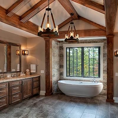 Giluta Wooden Ring Hemp Rope Chandelier Retro Farmhouse Pendant Lighting Round Wagon Wheel Light Fixtures 3 Lights with… 51RNXfBSQ5L. SS400