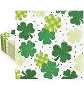 FYSUIMU 50 Pcs St. Patrick's Day Shamrock Paper Napkins Plaid Clover Dot Disposable Napkins Green...