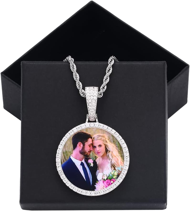 YIMERAIRE Picture Pendant Necklace Text Text Personalized Photo Pendant Necklace with Picture Inside Gold Cuban Chain 18Inch