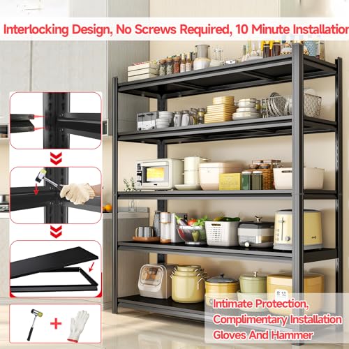 Image of 4-Tier Storage Shelves Organizer, Racks for Storage, Adjustable Metal Kitchen Shelving Loads 1600LBS, Portable Closet Shelving Unit, Kitchen Bakers Shelf Microwave Stand on, Black