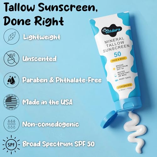 Beef Tallow Sunscreen SPF 50 – Mineral Sunscreen for Face & Body, Unscented, Reef Safe Sunscreen Lotion, Water Resistant, Zinc Oxide, Made in USA - Image 3