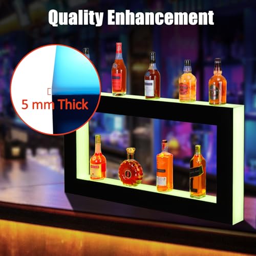 GarveeHome LED Lighted Liquor Bottle Display, 2 Tier 48-Inch LED Bar Display Rack with Remote & App Control, 16 Colors, 4 Modes, 1-8 H Timing, Acrylic Lighting Shelf for Home/Commercial Bars
