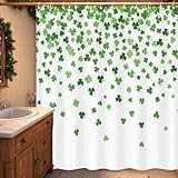 MDDGKH St Patrick's Day Shower Curtain Green Clover Leaf Shamrock Shower Curtains for Bathroom, Irish Decorations Fabric Home Decor Set with Hooks 71 x 71 Inch