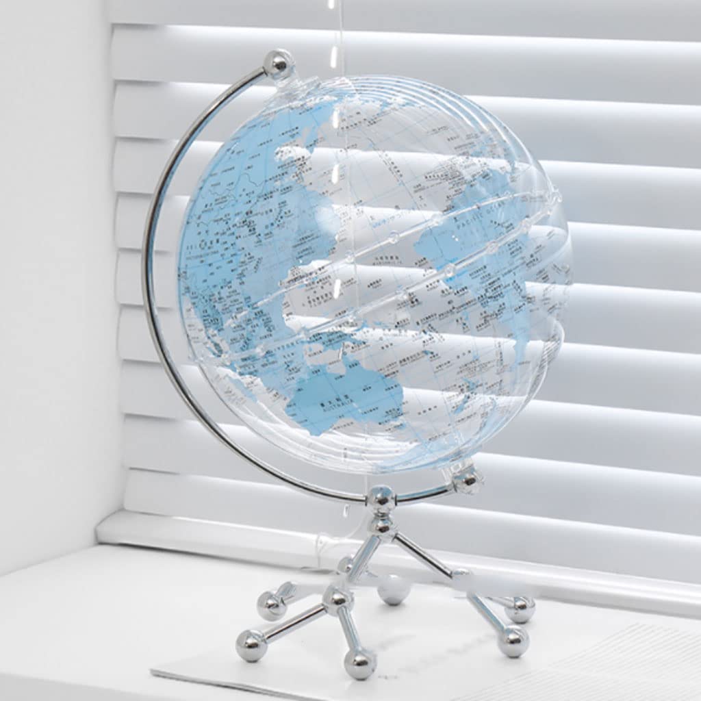 Globus świata Creatieve transparante acrylbol, unieke kunstaccessoires, met roestvrijstalen metalen beugel, verjaardagscadeau, moderne decoratie piękno i funkcjonalność