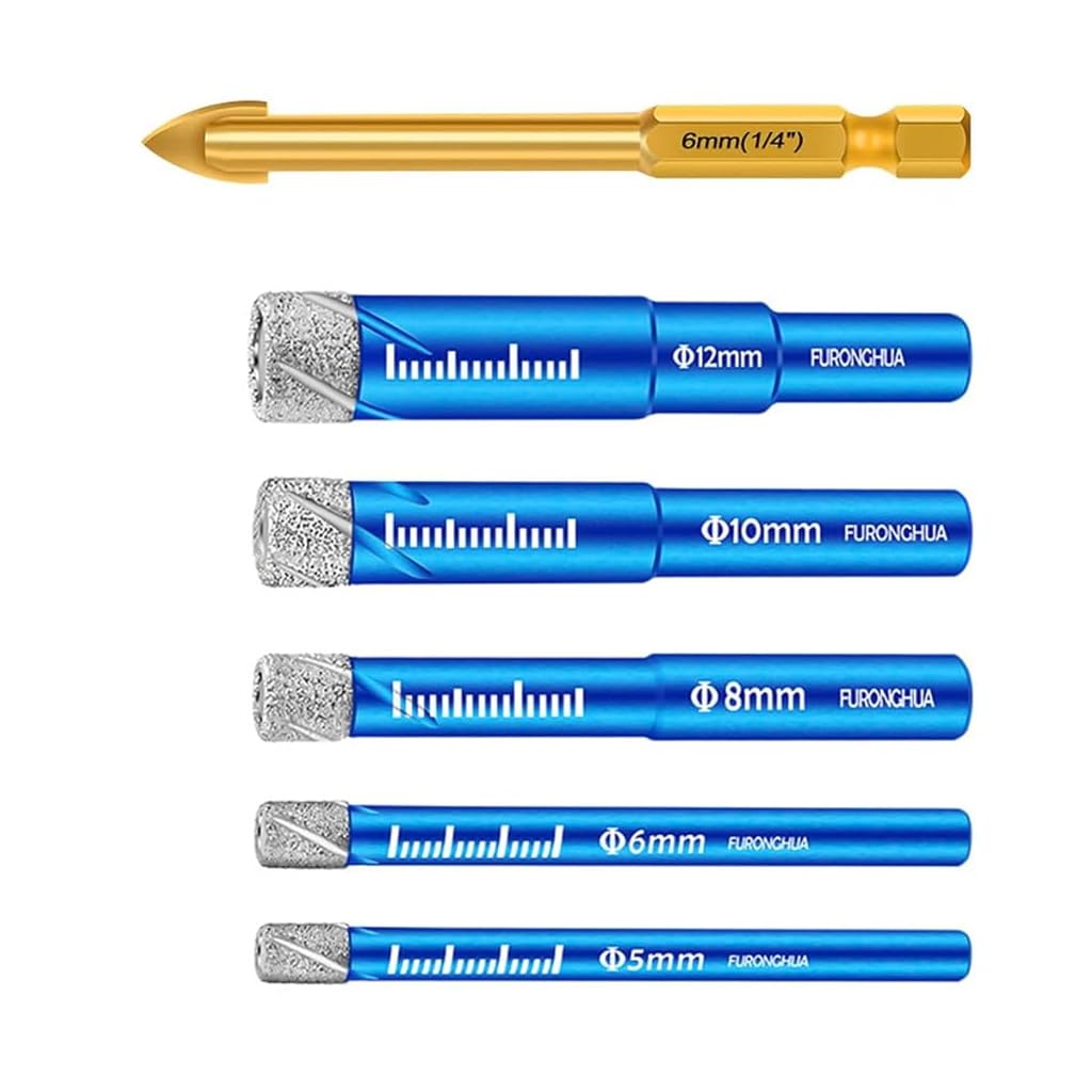 Serplex® 6PCs Dry Diamond Core Drill Bits Set Ceramic Drill Bits for Porcelain Tile, Carbide Drill Bit Vacuum Brazed Diamond Hole Saw Kit Round Shank 3/16, 1/4, 5/16, 3/8, 1/2 inch (Not for Wood) (B0DB7WF1J2) Amazon Price History, Amazon Price Tracker