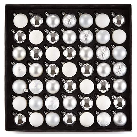 HEITMANN DECO Noël - Set de 49 Boules de Sapin de Noël - Décorations de Noël Blanc et Argent, Mattes et Brillantes à Suspendre à l'arbre de Noël