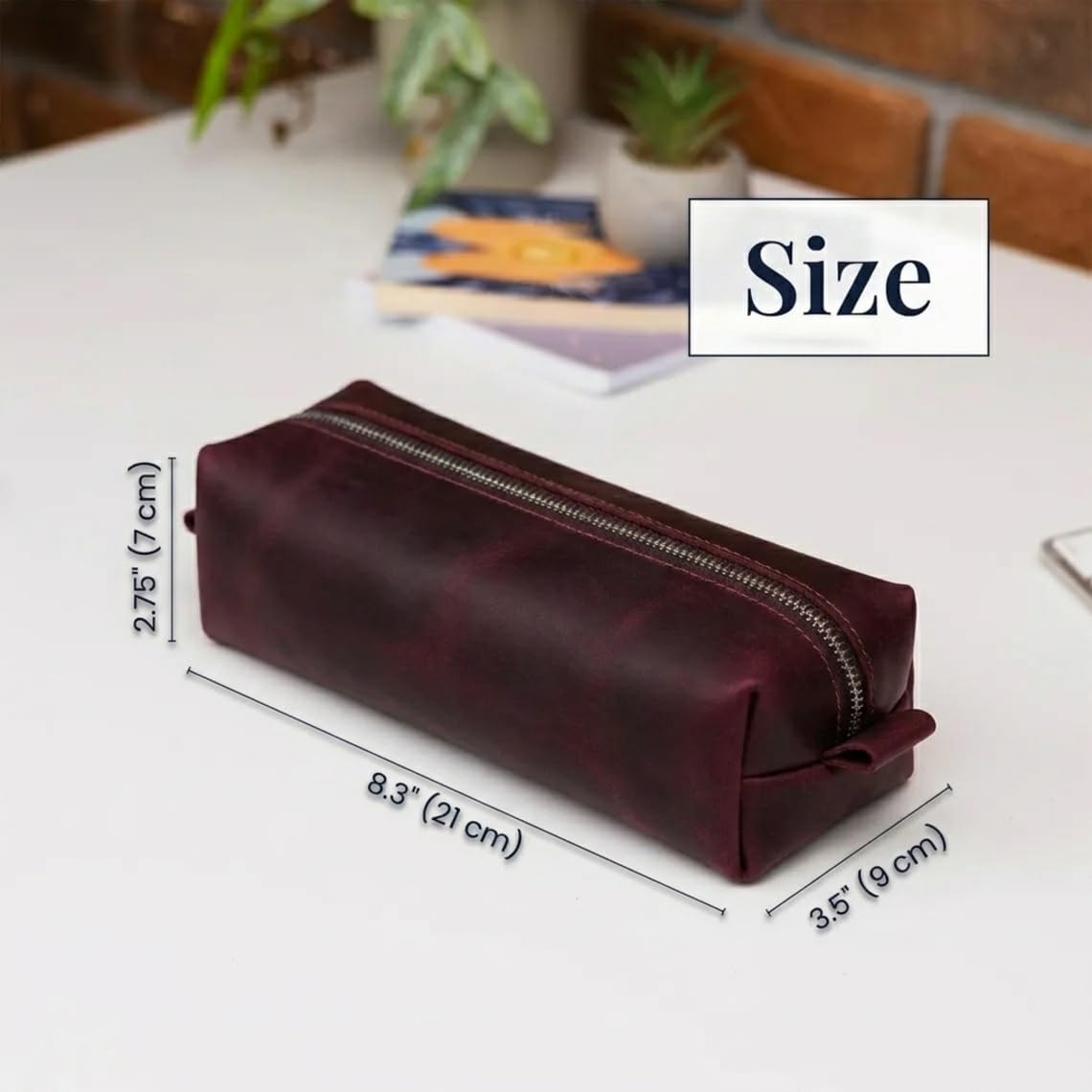 Leather Pen Pouch – Handmade Zipper Pencil Case Organizer for Pens & Stationery, Leather Pen Holder Travel Case, Zipper Pen Bag (Pens Not Included), Burgundy