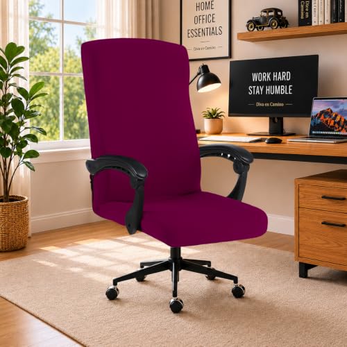 Image of DIVA EN CAMINO DEC Office Chair Cover with Durable Zipper - Stretchable Universal Computer Chair Covering - Smooth Soft Polyester Slipcovers for Rotating Boss Chair, High Back Chair
