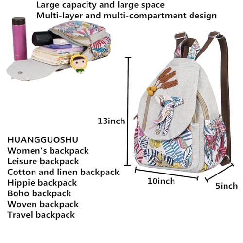 Image of Small Canvas Backpack, Retro Boho Washed Hippie for Women Daily Commute (Colorful Elephant Decorations)