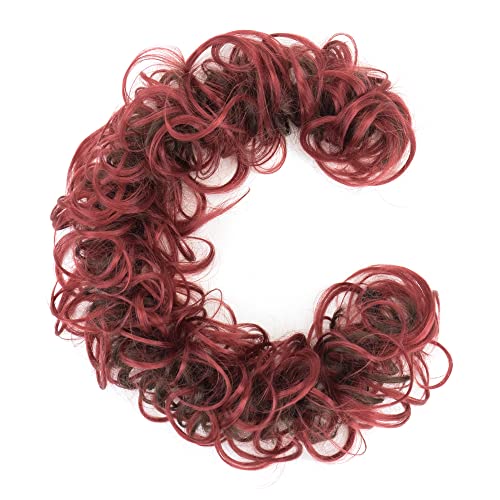 IMISSU Large Size Hairpiece Curly Messy Hair Bun Wrap Scrunchies Elastic Hair Band Donut Updo Chignon Hair Extension Piece for Women Girl (Brown Burgundy) - Image 2
