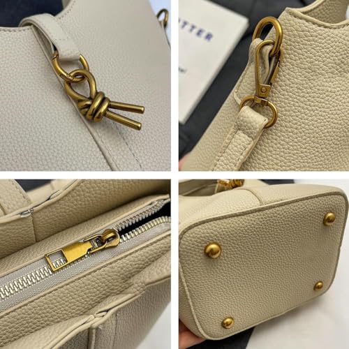 Women Bucket Bags PU Leather Hobo Bag Fashion Shoulder Crossbody Vintage Tote Small Handabg Purse (Beige, W23*H15*D13 cm)4
