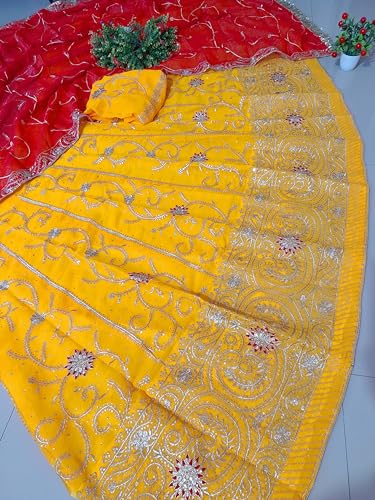 Image of Heavy Embroidery Work Semi Stitched Shimmer Silk Designer Rajputi Poshak For Women Rajasthani Lehenga Choli
