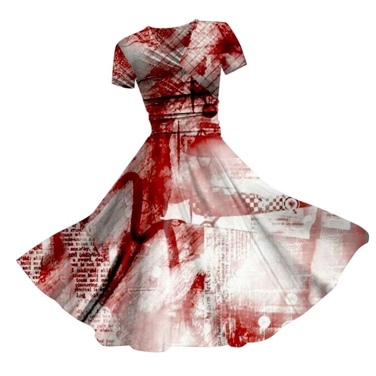 HUIFUAO Halloween Dresses for Women Scary Bloody Fancy Dress Plus Size Halloween Costumes V Neck Short Sleeve Party Evening Horror Festival Cosplay Outfits Clothes (Z01-Red #2, XXL)