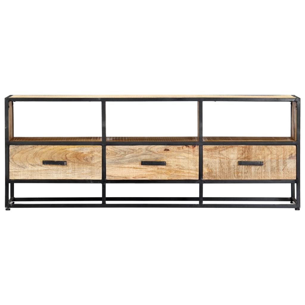 vidaXL TV Stand with 3 Drawers and 3 Shelves, Solid Mango Wood and Iron Frame, Rustic and Industrial Style, Brown
