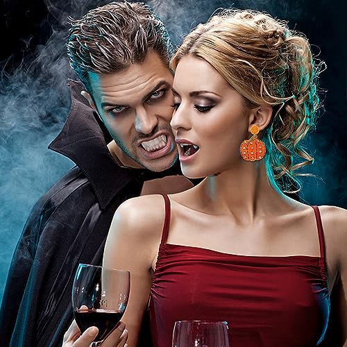 Halloween Earrings for Women Cute Pumpkin Beaded Dangle Earrings Halloween Holiday Costumes Party Jewelry Gifts for Kids Girls4