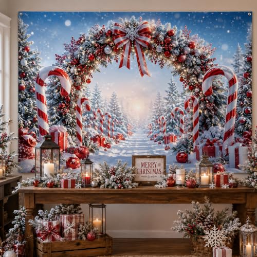 Image of Christmas Decorations - Christmas Candy Cane Arch Photography Backdrop