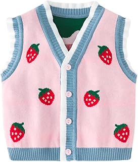 LittleSpring Toddler Baby Girl Knit Sweater Vest V Neck Button Down Soft Sleeveless