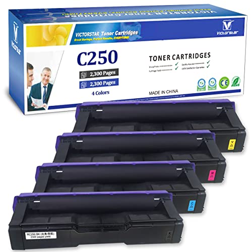 4 Color Compatible Toner Cartridges SP C250 C260 C261 High Capacity 2300 Pages for Black Cyan Magenta Yellow for RICOH Aficio SP C250DN C250SF C260DNW C260SFNW C261SFN C261SFNw C261DNw Laser Printers