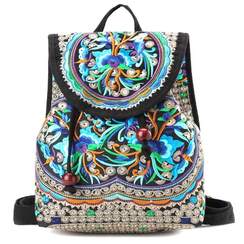 Goodhan Vintage Embroidered Women Backpack Ethnic Travel Handbag Shoulder Bag, 12x10x5 inch