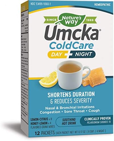 Nature's Way Umcka ColdCare Day + Night, Soothing Hot Drink Mixes, Lemon & Honey Flavors, 12 Packets