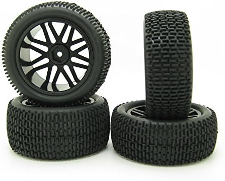 RC 1:10 Scale Off-Road Buggy Rubber Tyre Tire & Wheel Rim 12mm Hex Joint Black Pack of 4