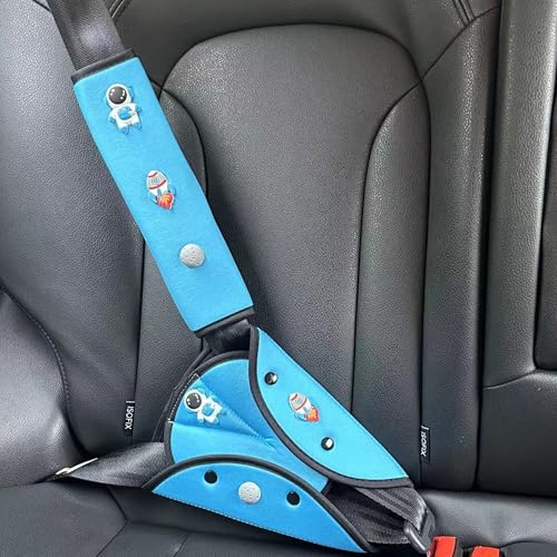 MXHLXRMP Car Seat Belt Holder & Shoulder Protection Set Universal Anti-Neck Seat Belt Cover Pad Cute Soft Seat Belt Cushion for Boys & Girls Belly Protector for Comfortable Travel (Blue)