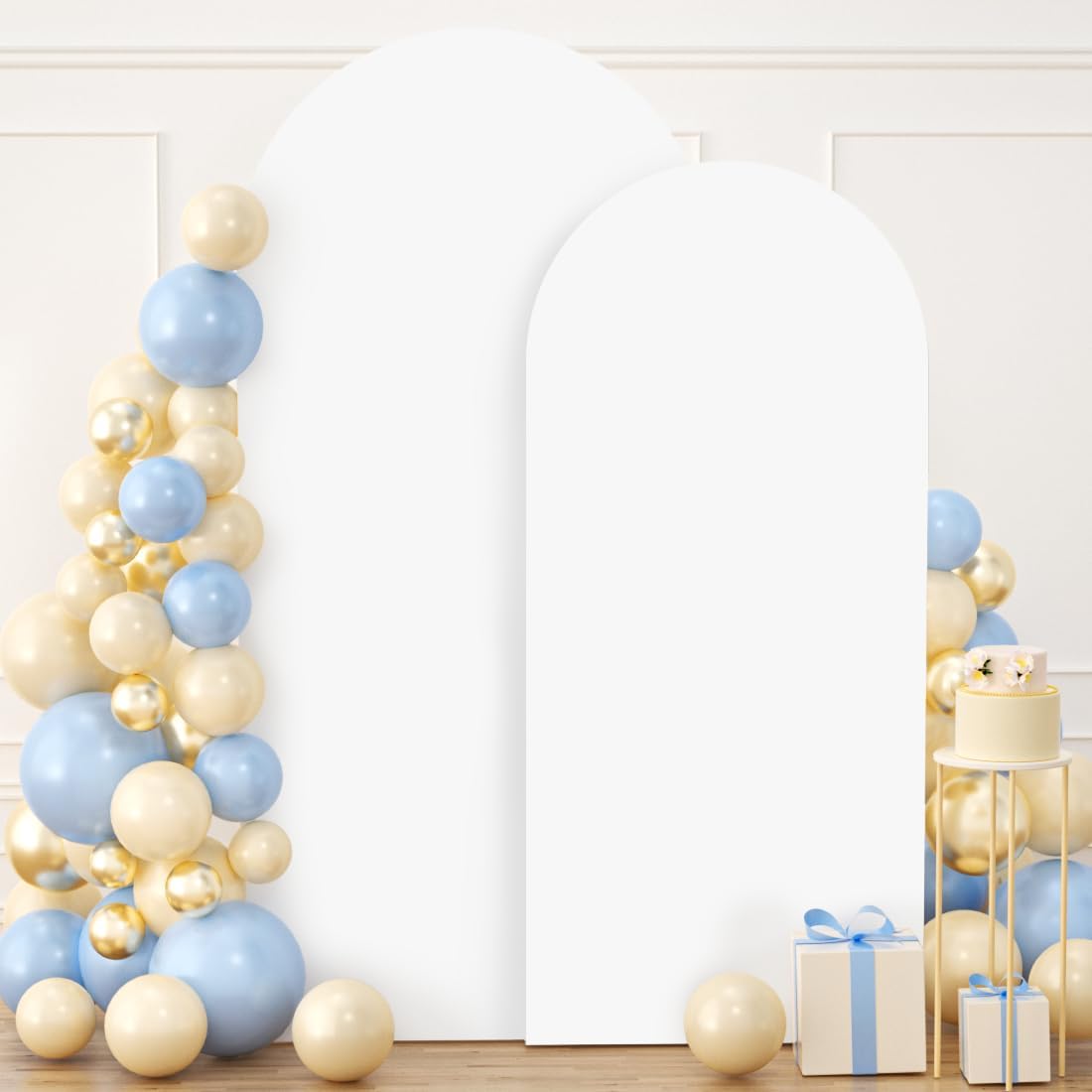 Metal Arch Stand Spandex Arch Backdrop Cover Set of 2 (6FT, 7.2FT) Party Backdrop Arch White Wedding Arch Backdrop Stand with Cover Gold Arch Frame Stand for Arch Cover Wedding Ceremony Decor