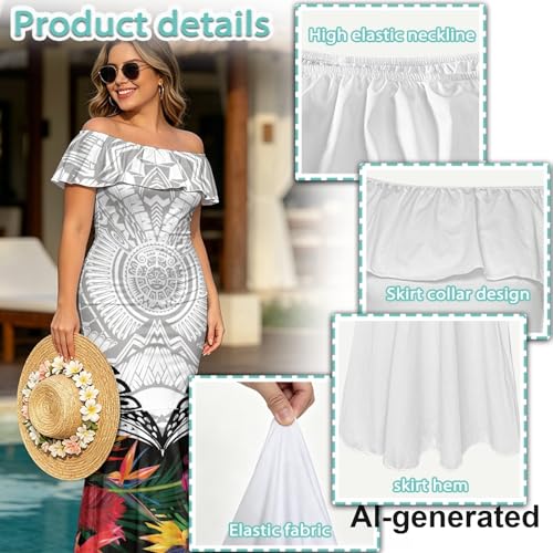Image of Polynesian Dresses for Women Off Shoulder Maxi Dress Puletasi Samoan Dresses S-7XL