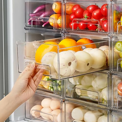 MANO-2Pack-Clear-Fridge-Drawers-Pull-Out-Stackable-Refrigerator-Drawer-Organizer-Bins-Pantry-Storage-Box-Plastic-Food-Containers-for-Kitchen-Bathroom-Office-Closet-Large