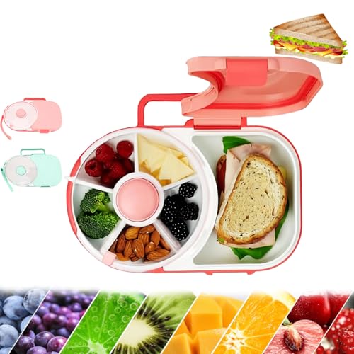 Boîte à goûter, conteneur à déjeuner rotatif portable avec 5 petits + 1 grand compartiment, dragonne réutilisable, résistant à l'humidité pour les déplacements