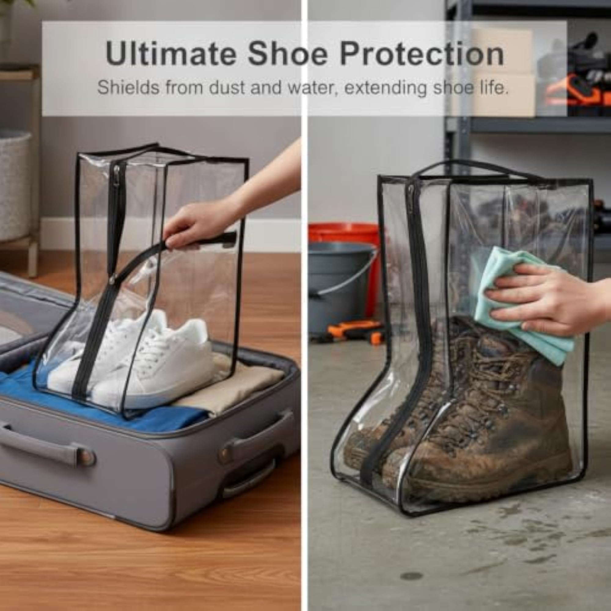 PVC Waterproof Transparent Shoe Storage Bag with Zipper, Large